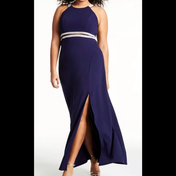 Women’s Formal Dress Sizes 20 22 Sequin Hearts Sheath Navy Embellished Gown Prom - Picture 10 of 16